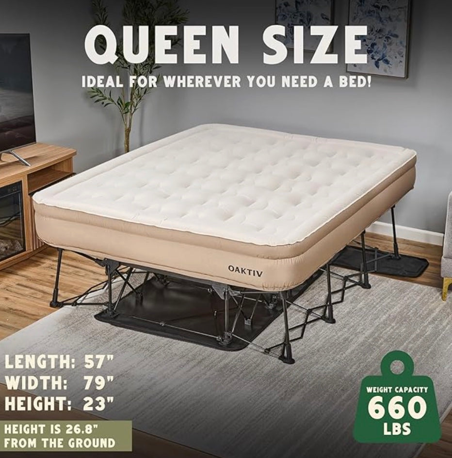 Premium Raised Air Bed with Built-in Pump – Queen Size